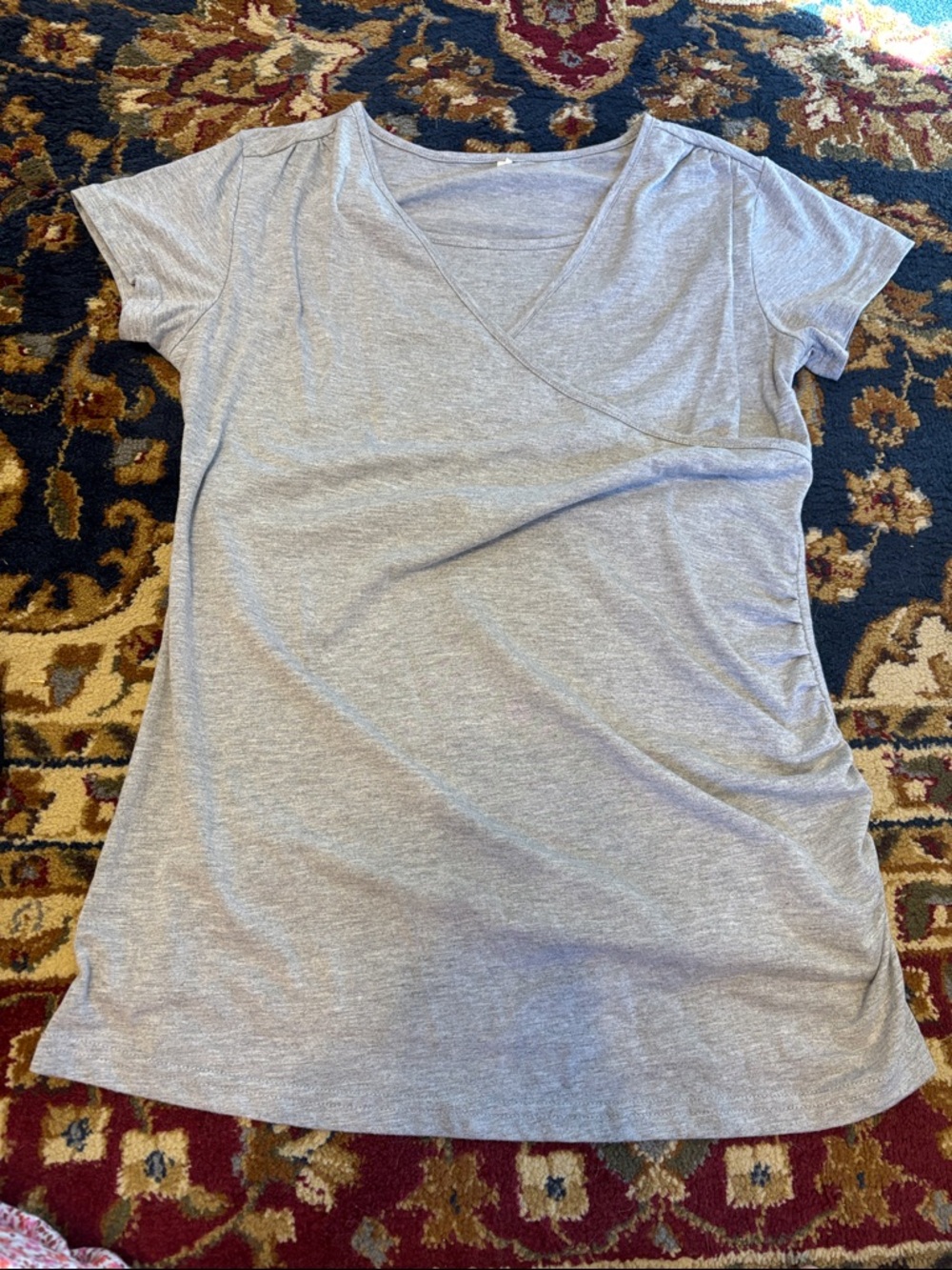 Light Gray Women's Wrap-Style Nursing Short Sleeve Top